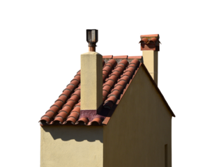 Small roof with two chimneys isolated on the transparent background