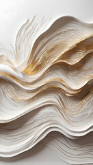 Obraz premium 3d wavy white abstraction on the wall with thin gold threads