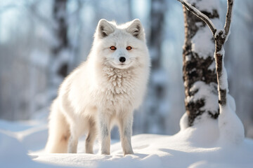 Arctic fox in a wild snowy landscape