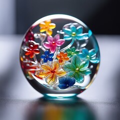 Delicate Glass Ball with Colorful Glass Flowers: A Beautiful and Intricate Artistry