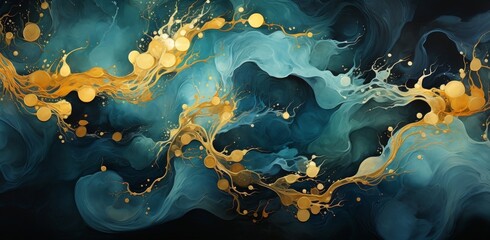 Abstract fractal pattern from the drawing in the style sea, color pale verdant greens, dark emerald and gold.