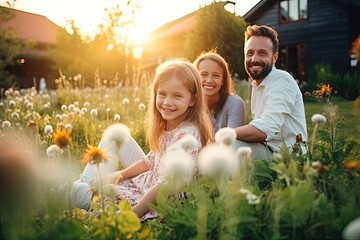 A happy family enjoying a sunny summer day at the park, creating joyful memories.