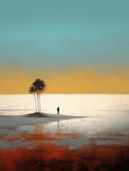 Art abstract landscape seascape, minimalist. Heavy brush strokes, pastel colors, pale minimalism. Wall poster print template. Painting art. Hand drawn by dry brush of paint background texture. Artisti