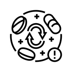 drug interaction pharmacist line icon vector. drug interaction pharmacist sign. isolated contour symbol black illustration - obrazy, fototapety, plakaty