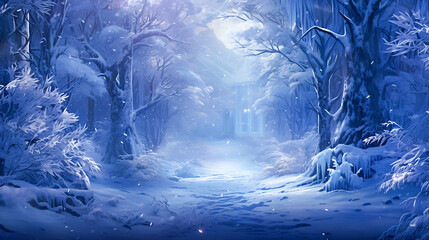 Magical winter forest covered in snow