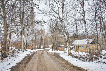 road to the village in winter 2