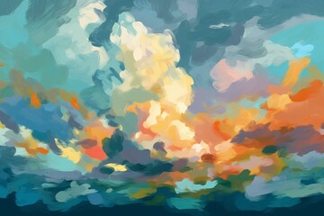 Brushstroke clouds in the style of impressionist art. Generative AI - obrazy, fototapety, plakaty