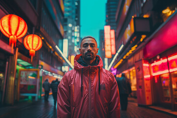 Futuristic cyber man, Cyberspace Augmented Reality,, game, future technology, Virtual neon hazy dystopian space	