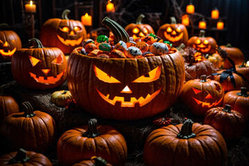 halloween jack o lantern with candies