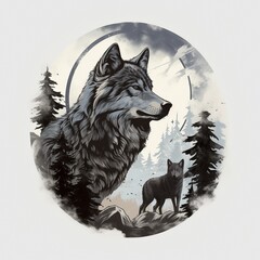 illustration of a Majestic Wolf in the Wild