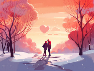 Valentine's day illustation with a couple in love
