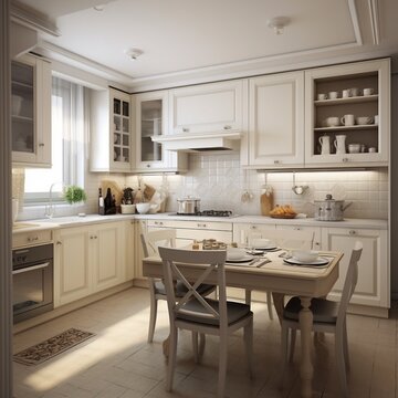 Small kitchen decorated in clasic style