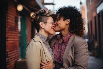 Portrait of a mature lesbian couple sharing a moment on the street