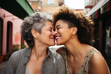 Naklejka premium Portrait of a mature lesbian couple sharing a moment on the street