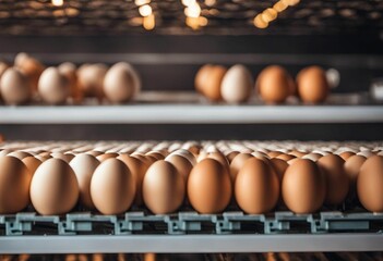 AI generated illustration of eggs arranged on shelves on a farm