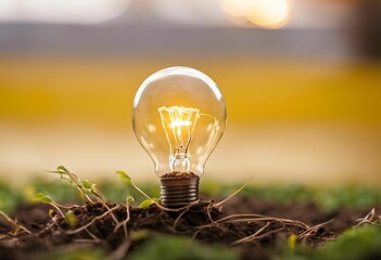 AI generated illustration of A light bulb with a live green plant with a bright background