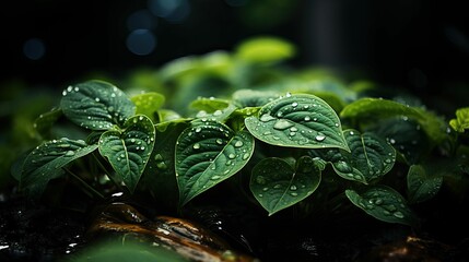 Fototapeta na wymiar AI generated illustration of a green plant with droplets of water on its leaves