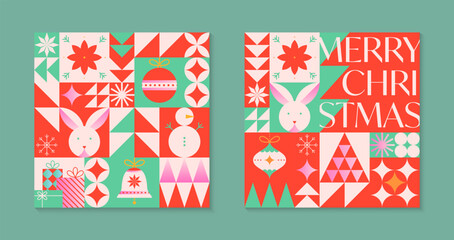 Fototapeta na wymiar Christmas and Happy New Year greeting card templates.Festive vector backgrounds in flat modern style with traditional winter holiday symbols.Xmas pattern designs for branding,invitations,prints,smm