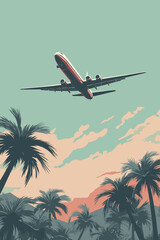 Fototapeta premium Classic Vintage Poster: Airplane Ascend from a Tropical Island