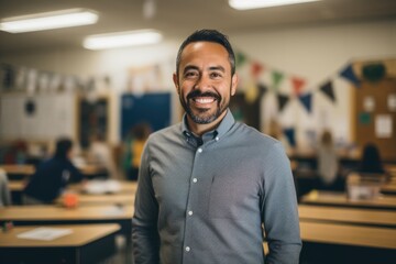 Obraz premium Portrait of a middle aged teacher in a classroom