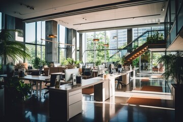 Fototapeta na wymiar Contemporary Workspace: Sleek and Spacious Office Interior Design