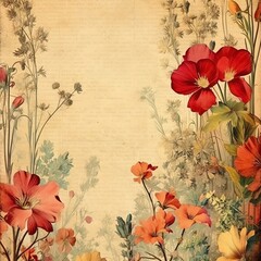 Naklejka premium flowers cute baby old paper, vintage junk journal digital paper
