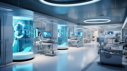 A state-of-the-art medical research facility with advanced equipment and a sterile environment.