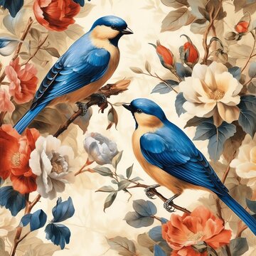 birds cute baby old paper, vintage junk journal digital paper