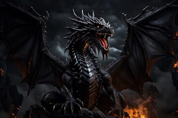 The Fierce Black Dragon Amidst the Shadows, fancy