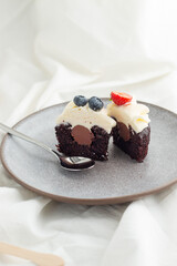 Cake in a plate on a light background