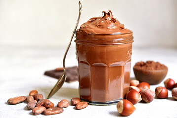 Homemade delicious chocolate and nut spread.
