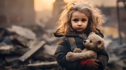 World after the catastrophe: hope in a child's eyes. Generative  AI 