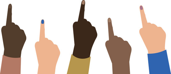 Obraz premium a lot of hands are pointing up. free space, art board, flat illustration with people, ethnic diversity