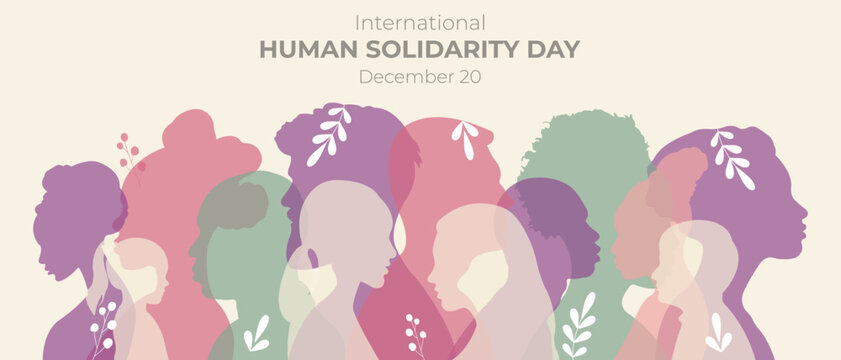 International Human Solidarity Day.Vector illustration with silhouettes of men and women standing side by side together.