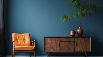 Commode with chair and decor in living room interior.