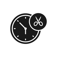 Cutting time. Clock and scissors icon flat style isolated on white background. Vector illustration