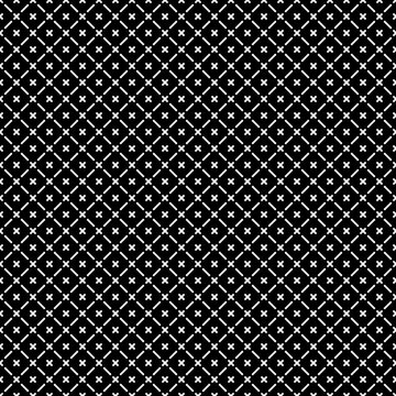 Seamless surface pattern with symmetric geometric ornament. White diagonal stripes abstract on black background. Grill motif. Crossing lines wallpaper. Digital paper for page fill. Vector illustration