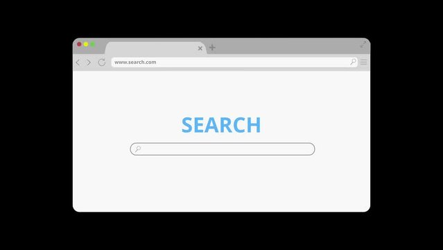 white browser window with search bar immediately appearing on screen. Black background. Search engine appearing in browser window on computer or laptop screen.