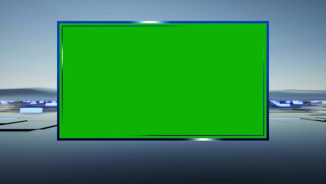 Background for TV news broadcast with green screen. Virtual studio with green screen