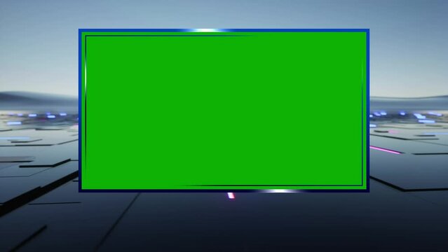 Background for TV news broadcast with green screen. Virtual studio with green screen