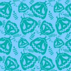 Fototapeta premium Halloween monsters seamless pumpkins pattern for autumn wrapping paper and fabrics and kids clothes print