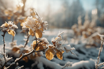 Winter nature uniquely beautiful, trees fading shining hoarfrost glistening snow, magical experience. Winter landscapes shimmering snow fields clear blue sky, incredible purity tranquility