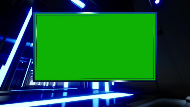 Background for TV news broadcast with green screen. Virtual studio with green screen