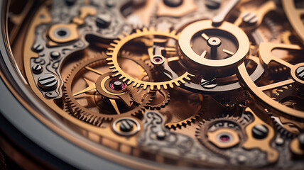 Fototapeta na wymiar close up of a mechanical mechanism with clock