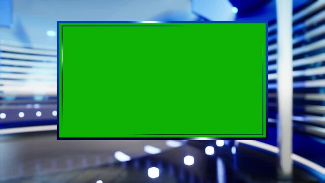 Background for TV news broadcast with green screen. Virtual studio with green screen