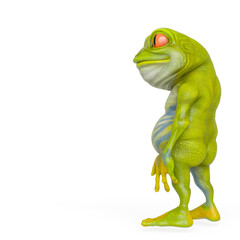 little frog cartoon is standing up on side view with copy space