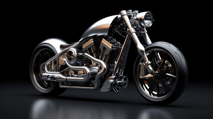 Close up custom motorbike on dark background. AI generated image