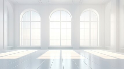 Empty light white room with windows and shadow. AI generated image