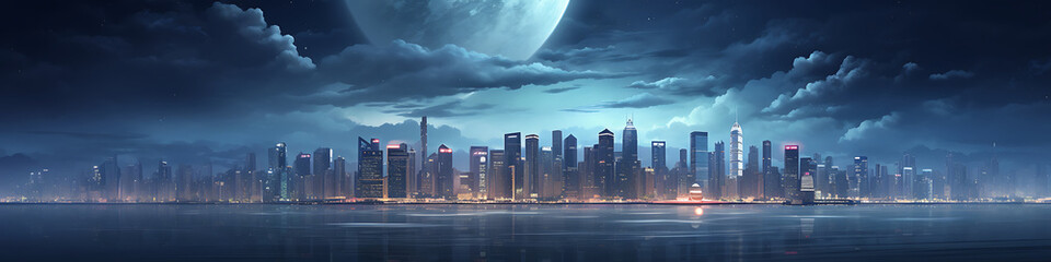 city skyline in the moon light