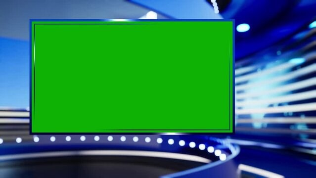 Background for TV news broadcast with green screen. Virtual studio with green screen